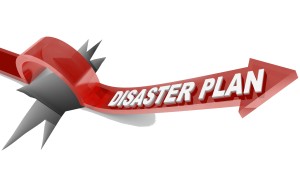 A red arrow with the words Disaster Plan leaps over a wide hole